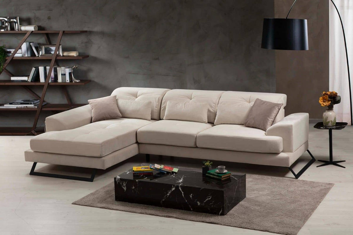 ECKSOFA mit verstellbarer Rückenlehne - Beige/Creme, Holz/Textil (304/190cm) - myHomelando