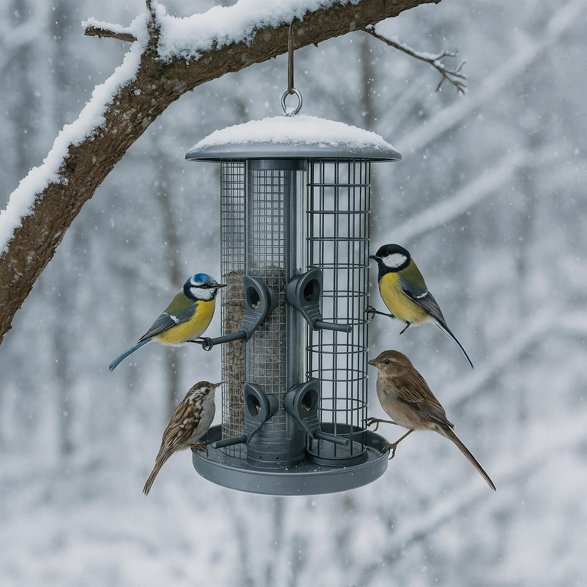 VOGELFUTTERSTATION - Silberfarben, Kunststoff/Textil (21/34.5/21cm) - Relaxdays