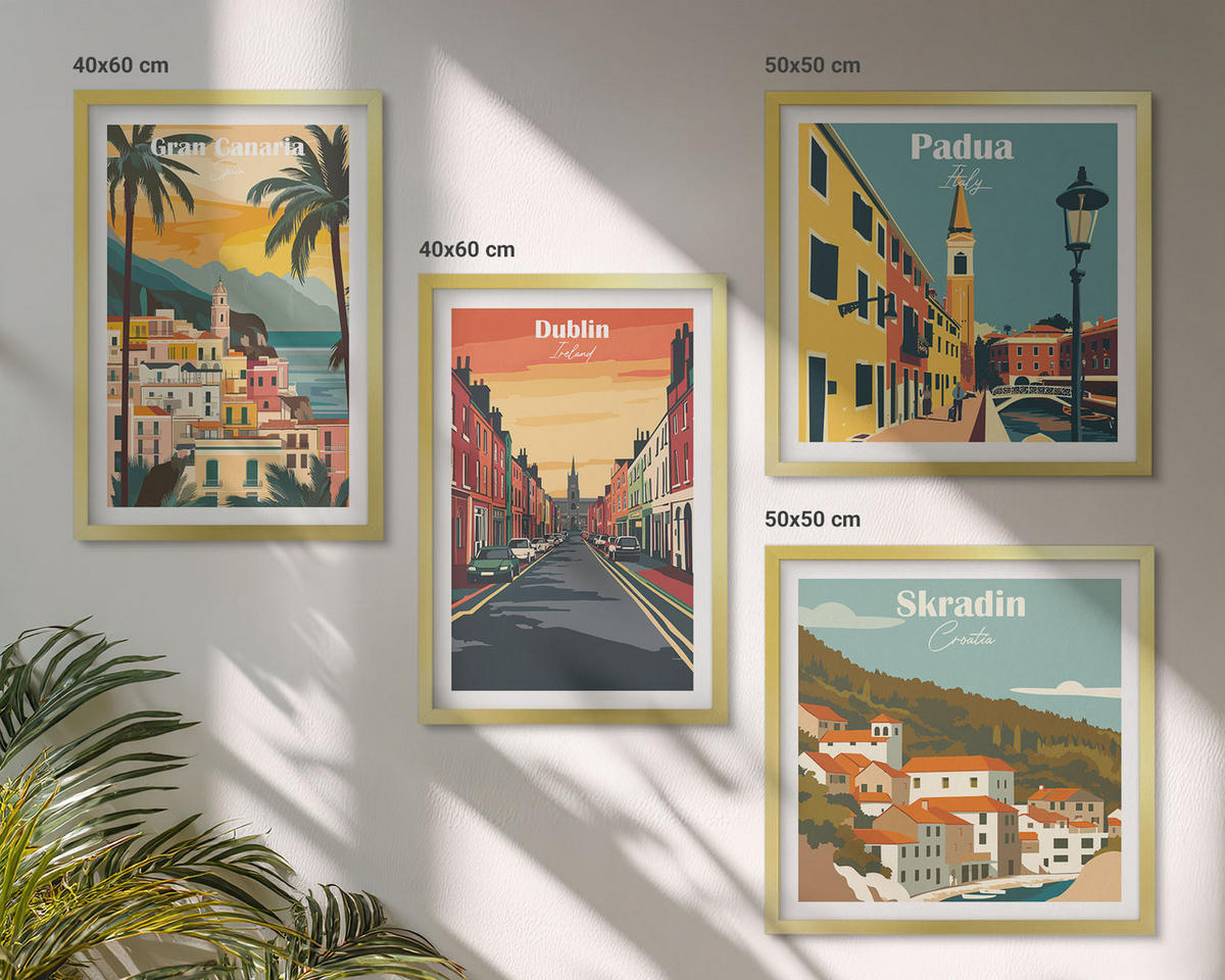 BILDER SET 4er Set - 50x50 cm & 40x60 cm Goldrahmen - Stadt- und Naturlandschaften - Goldfarben, Kunststoff (50/50cm) - TULUP