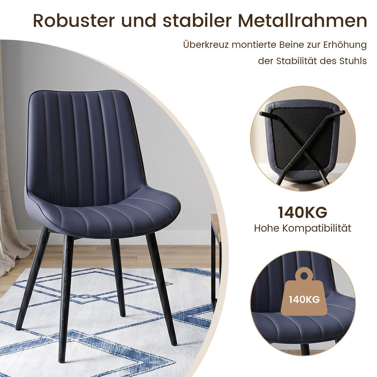 STUHL-SET 4 Stück Kunstleder-YZ1 - Schwarz, Textil/Metall (62.5/88/53cm) - HOMAVO
