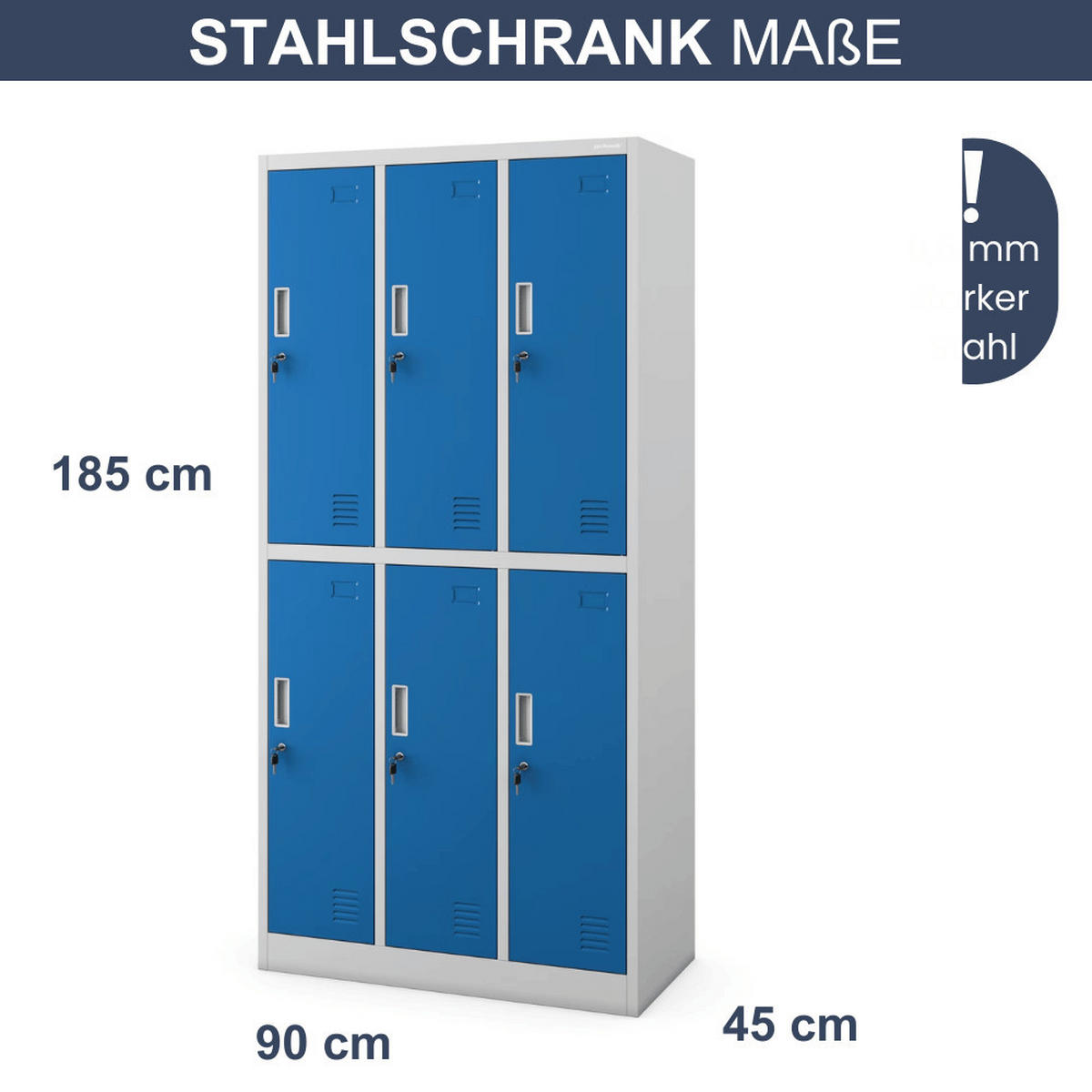 UMKLEIDESCHRANK Spind TOKIO 6 Abteile 185x90x45cm Grau-Blau - Grau, Metall (90/185/45cm) - DELUKE