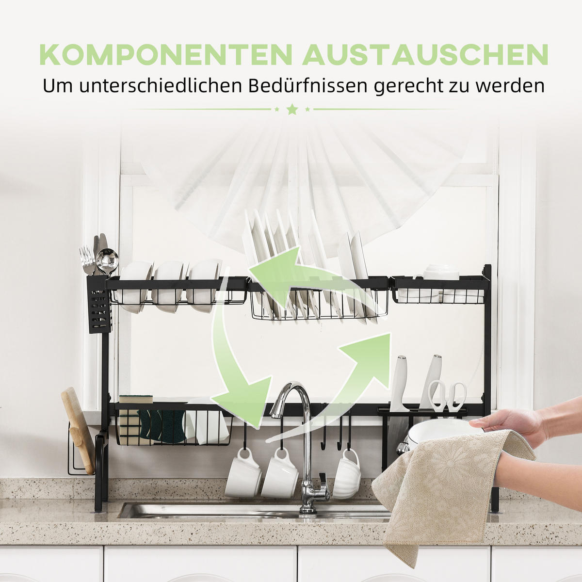 GESCHIRRABTROPFGESTELL, Stahl, Schwarz - Schwarz, Metall (30/52/93cm) - HOMCOM