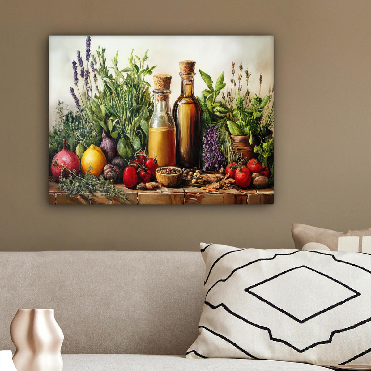 LEINWANDBILD Stilleben - Kräuter - Gewürze - Früchte - Farbenfroh 40x30 cm - Grün, Textil (40/30cm) - MuchoWow