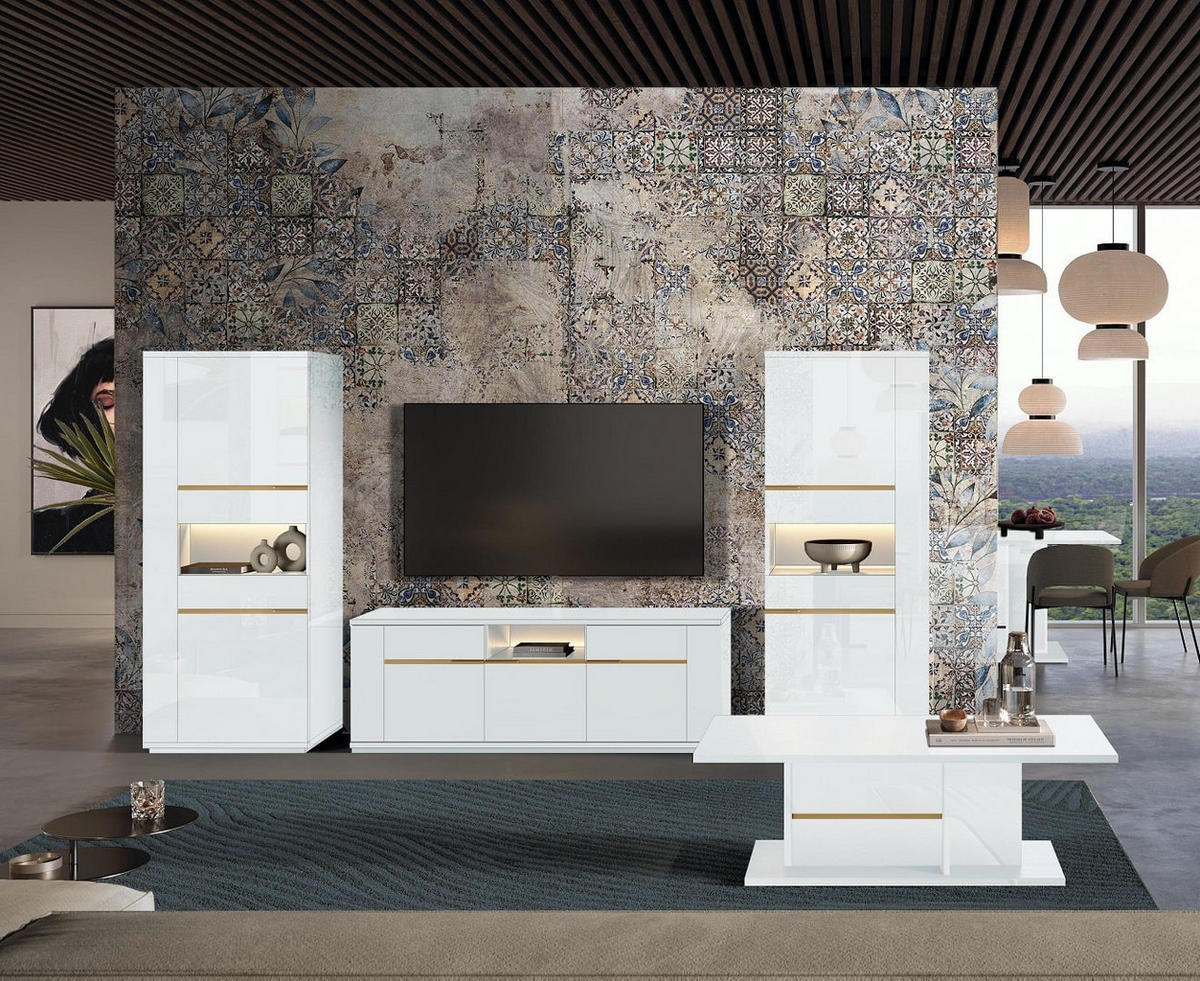 COUCHTISCH PEGASO in Weiß/Gold - Weiß Hochglanz/Goldfarben, Holzwerkstoff (70/130/44cm) - Interdesign24