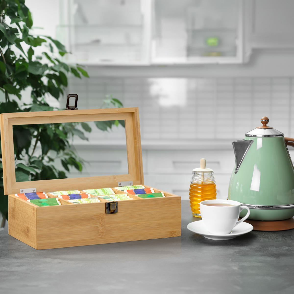 TEEBOX - Hellbraun, Holz/Kunststoff (29.5/10/17cm) - Relaxdays