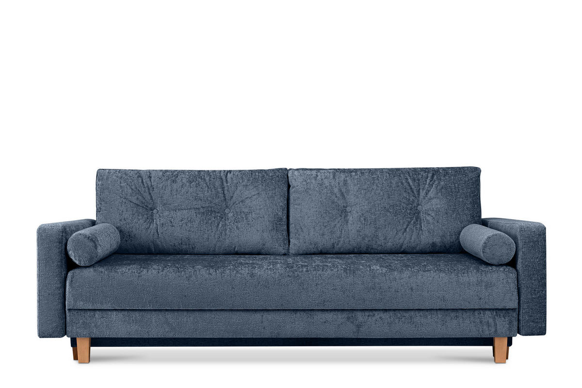 3-SITZER-SCHLAFSOFA ERISO mit weiche Sitzfläche und hohe Rückenlehne, Chenille-Stoff, blau - Blau/Braun, Textil (220/80/100cm) - KONSIMO®