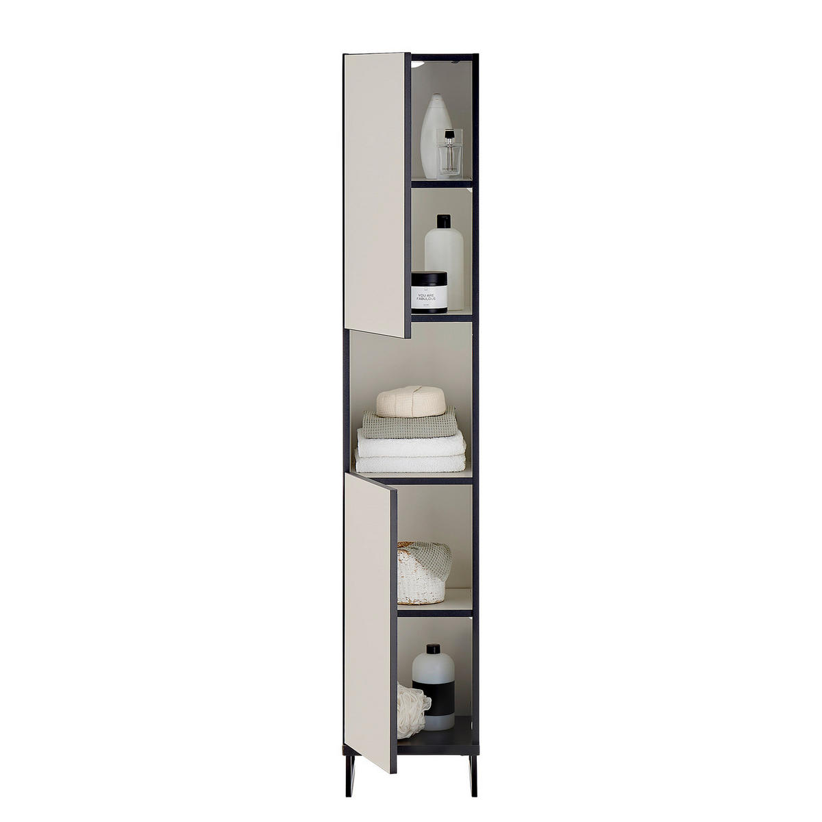 HOCHSCHRANK - Spanplatte - Kaschmir/Schwarz, Holzwerkstoff/Metall (30/162/31cm) - home24