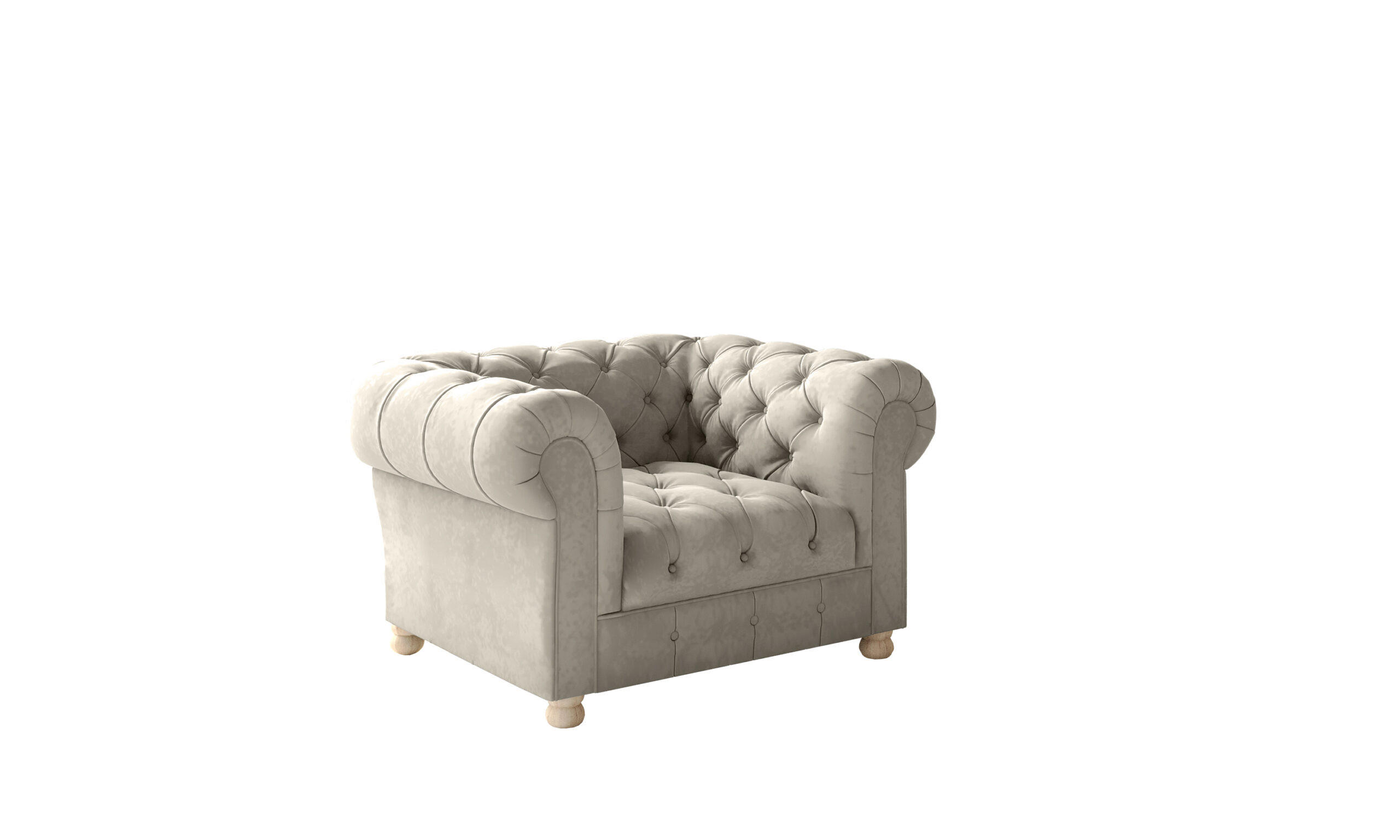 SESSEL CHESTERFIELD Elegant Klassisch Schick Stoff Whisper Velours Creme - Creme, Holz (112/77/90cm) - Kaiser Möbel