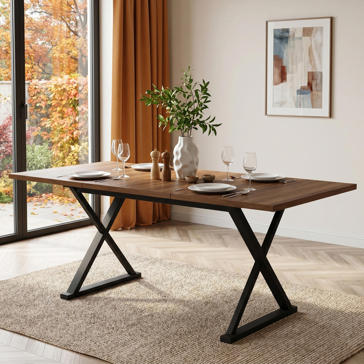 ESSTISCH 180x90cm Walnuss Schwarz mit Metallbeinen für 6-8 Personen Modern - Braun, Holz (88.49/80.01/14cm) - Raelunyi
