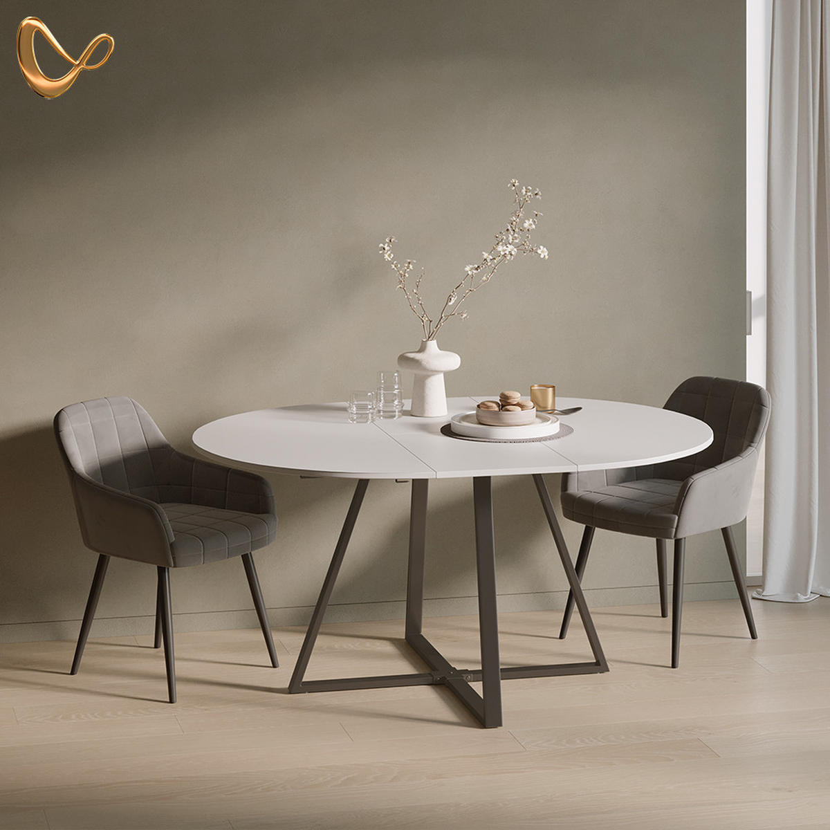 ESSTISCH Firenze Weiß/Schwarz 120 x 120 cm ausziehbar - Schwarz/Weiß, Holzwerkstoff (120/120/75.8cm) - Livinity®