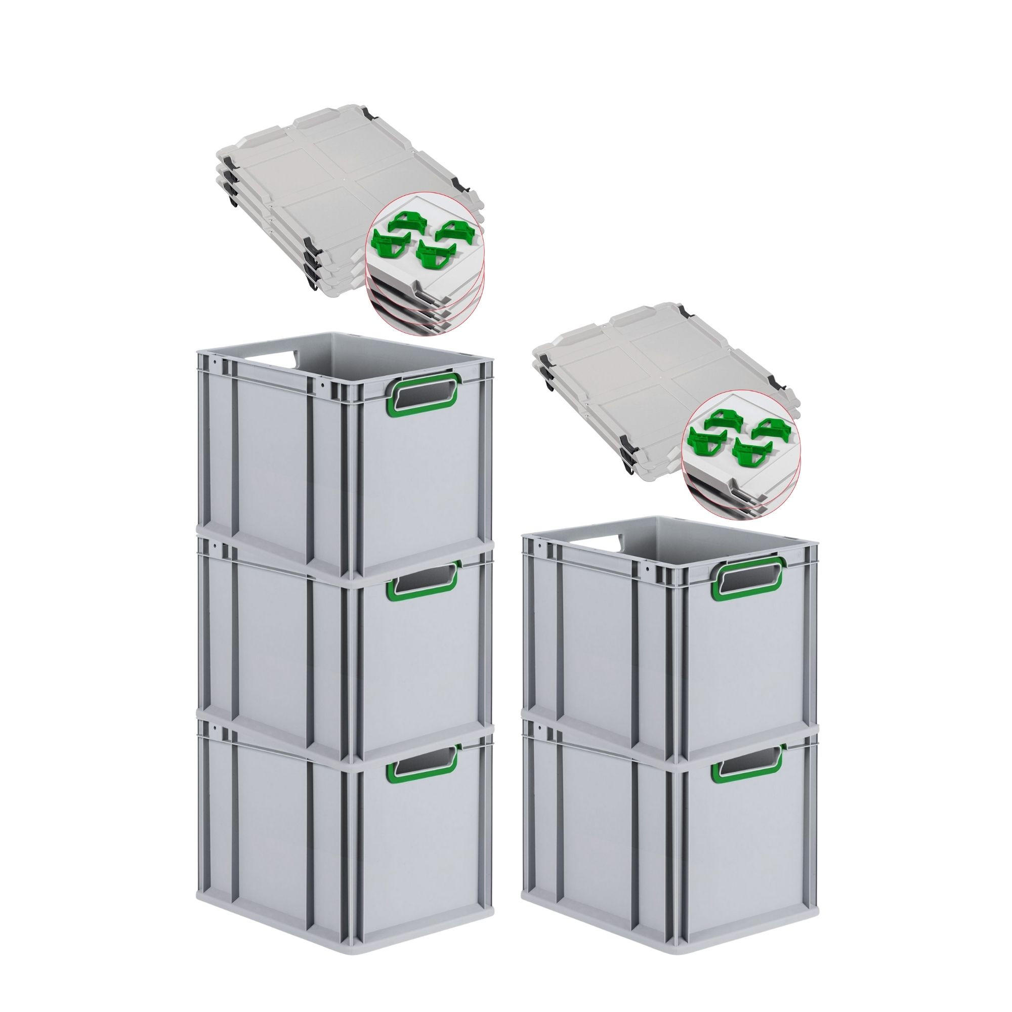 EUROBOX 5x Nextgen Color Mit Auflagedeckel 32x30x40cm Griffe Grün Offen - Grün, Kunststoff (30/32/40cm) - PROREGAL