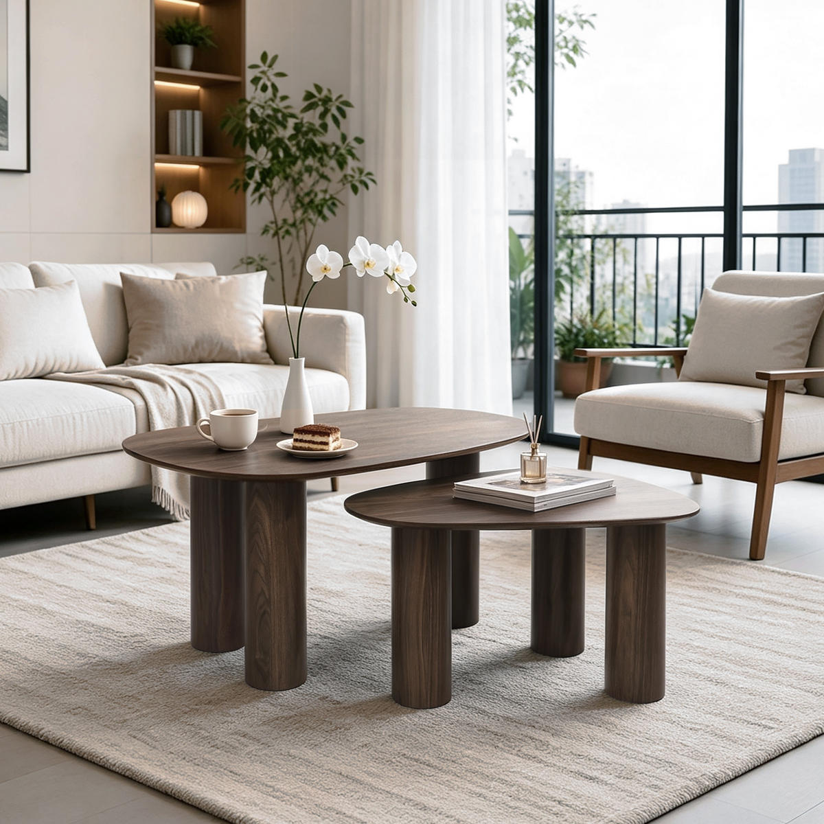 COUCHTISCH 2er Set Holz in Walnussoptik,86cm &69cm - Walnussfarben, Holzwerkstoff (53/85/45cm) - Hometopia