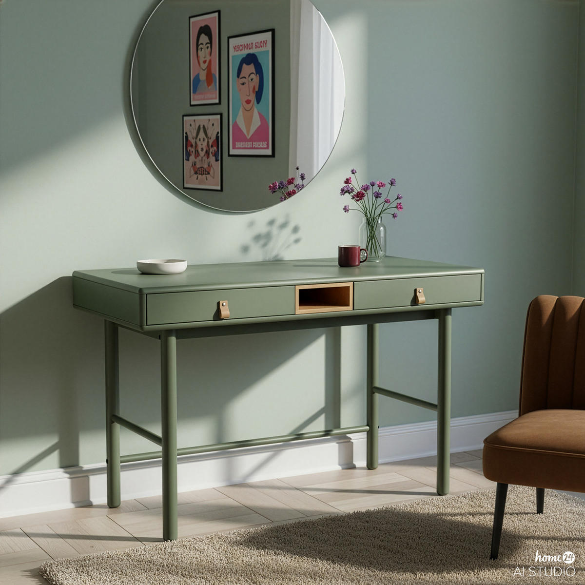 SCHREIBTISCH - Olivgrün, Holz/Holzwerkstoff (60/120/75cm) - home24