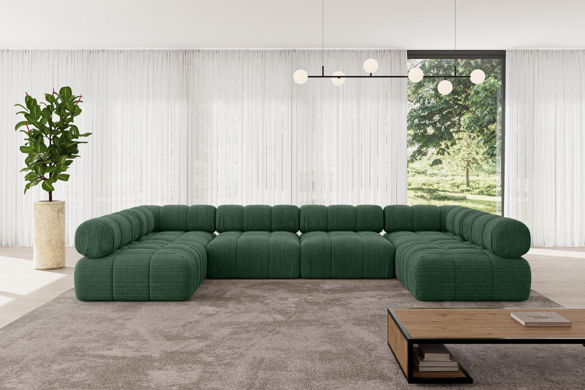 WOHNLANDSCHAFT modulares Sofa Garvo-U2 - 380x190x70 cm Grün Cord - Grün, Holzwerkstoff/Textil (380/70/190cm) - ALTDECOR