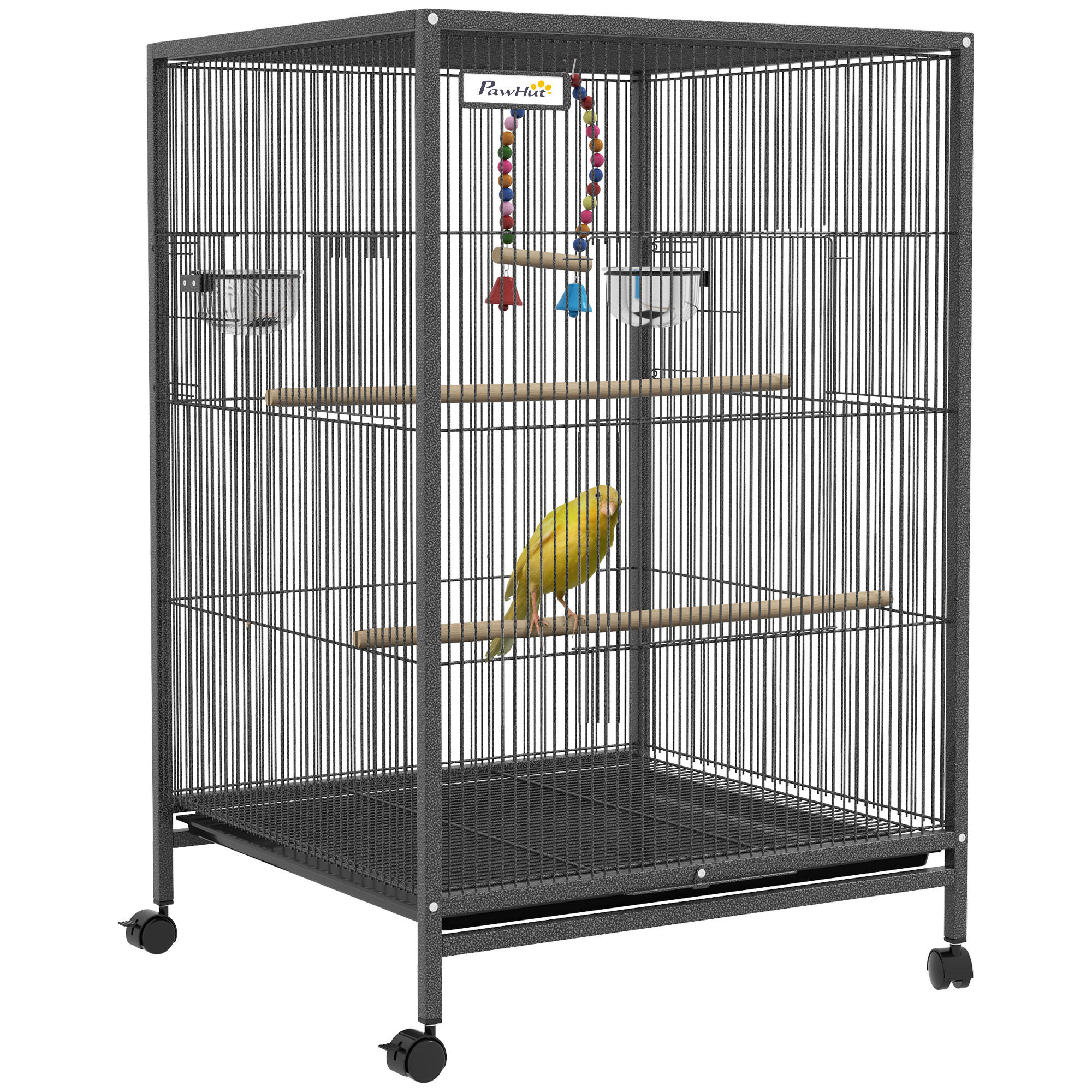 VOGELKÄFIG DE-17831 mit Rollen, Schaukel & herausziehbarem Tablett Schwarz - Schwarz, Metall (46/78/48cm) - ComfortXL