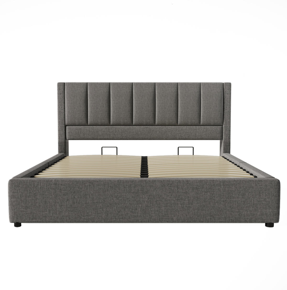 POLSTERBETT 140/190 cm mit Ladestation, verstecktem Becherhalter und Bettkasten, Leinen, Grau - Grau, Textil (140/190cm) - Redom