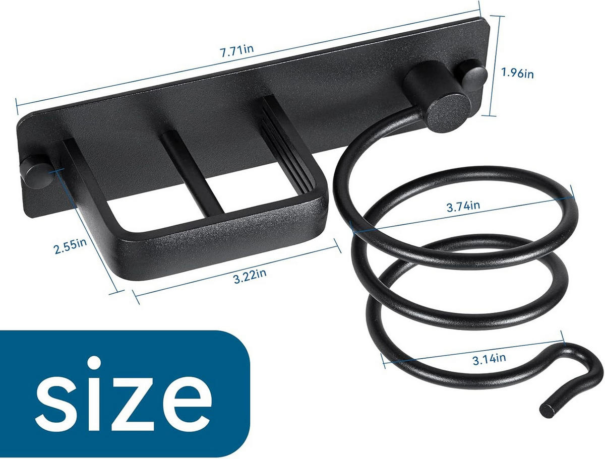 HAARTROCKNERHALTER – Braun – Aluminium - Schwarz, Metall (21/13/11cm)