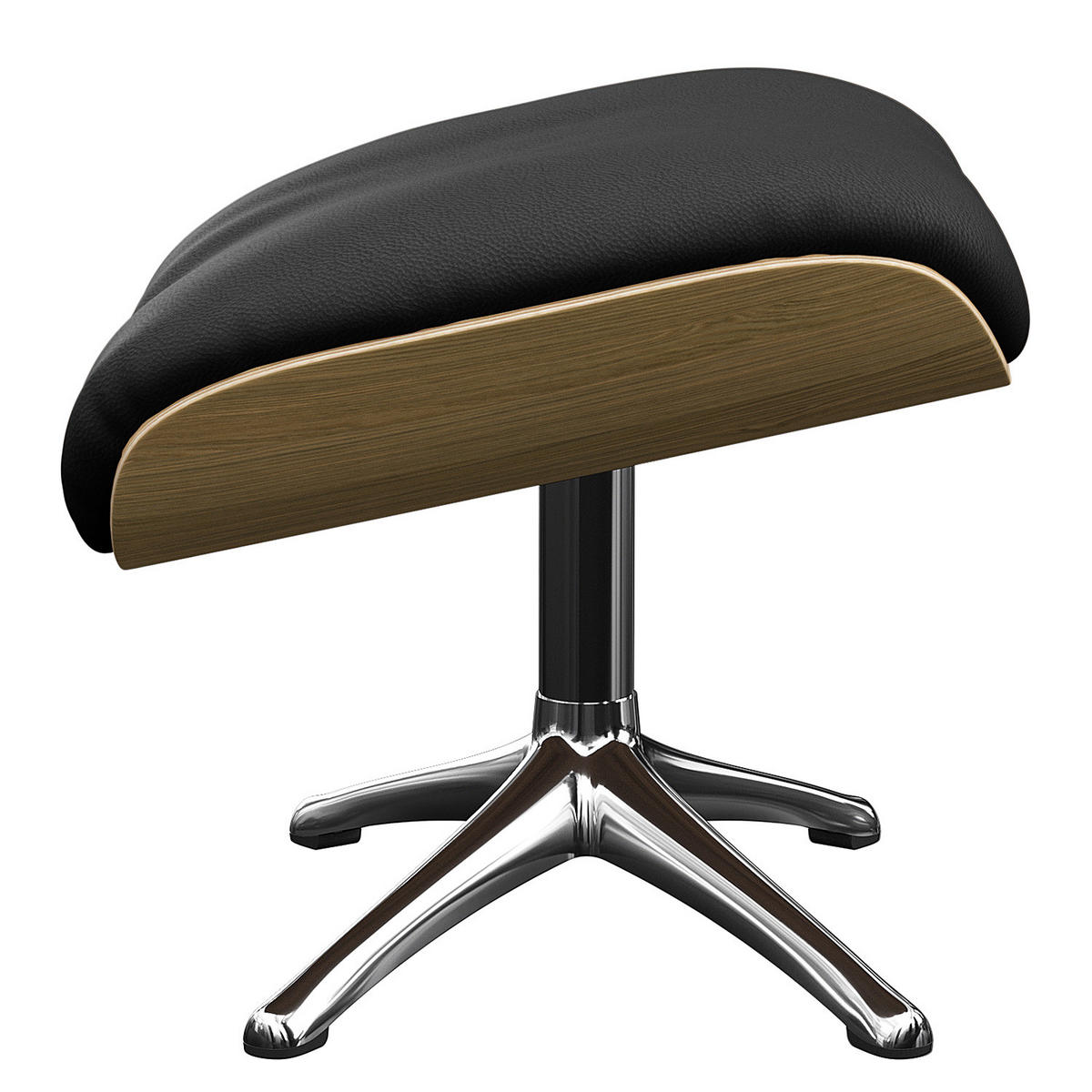 POLSTERHOCKER - Echtleder - Chromfarben/Schwarz, Leder/Holz (49/39/44cm) - home24