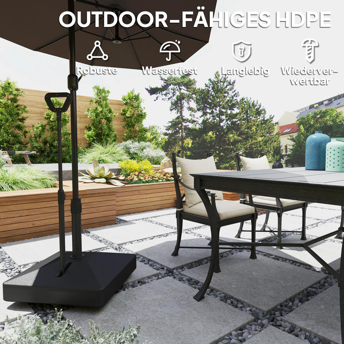 SONNENSCHIRMSTÄNDER bis 55 kg befüllbar Schirmständer mit Rollen, Quadratisch - Schwarz, Kunststoff (60/60cm) - Outsunny