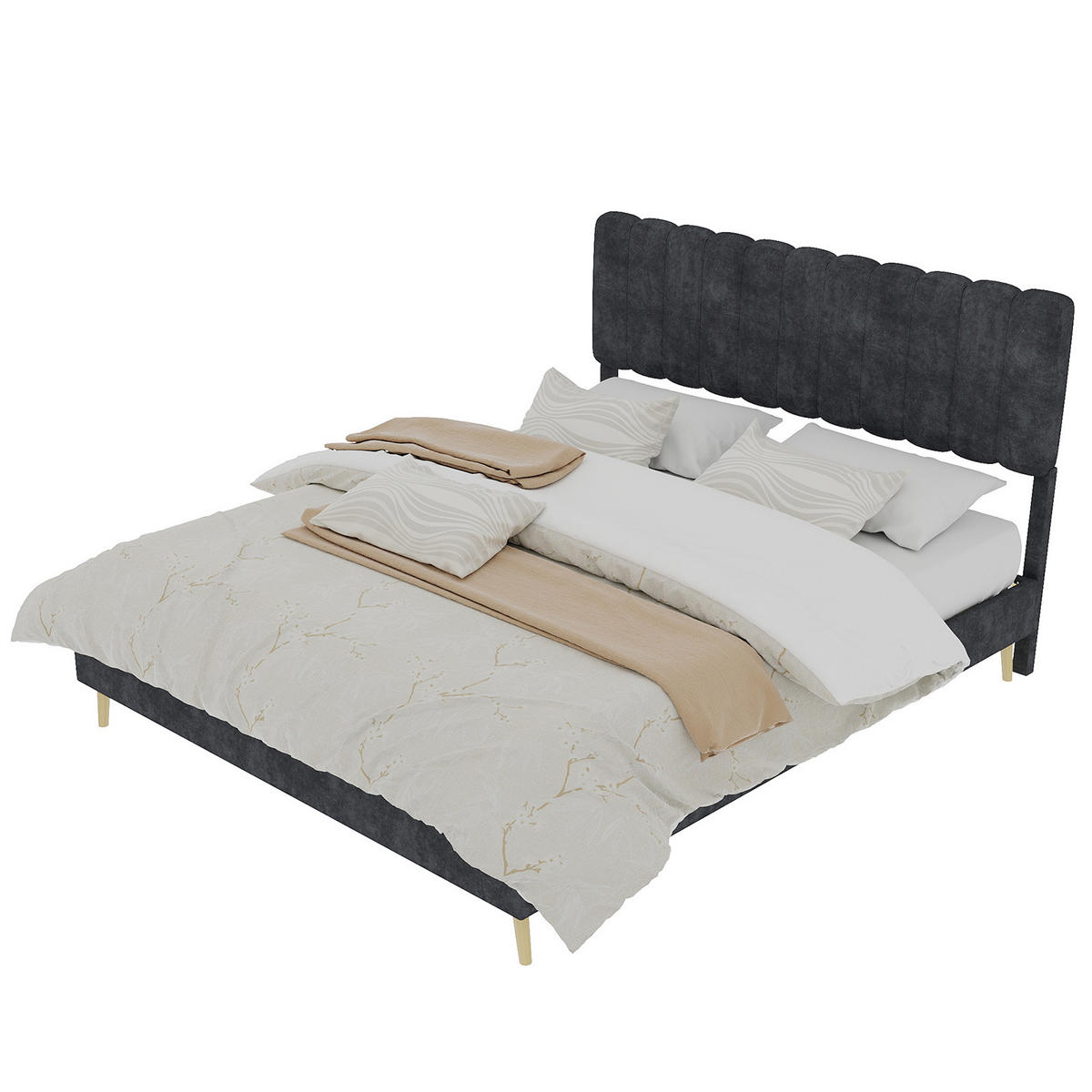POLSTERBETT 160x200 cm ohne Stauraum grau - Grau, Textil (160/200cm) - LEBENLANG