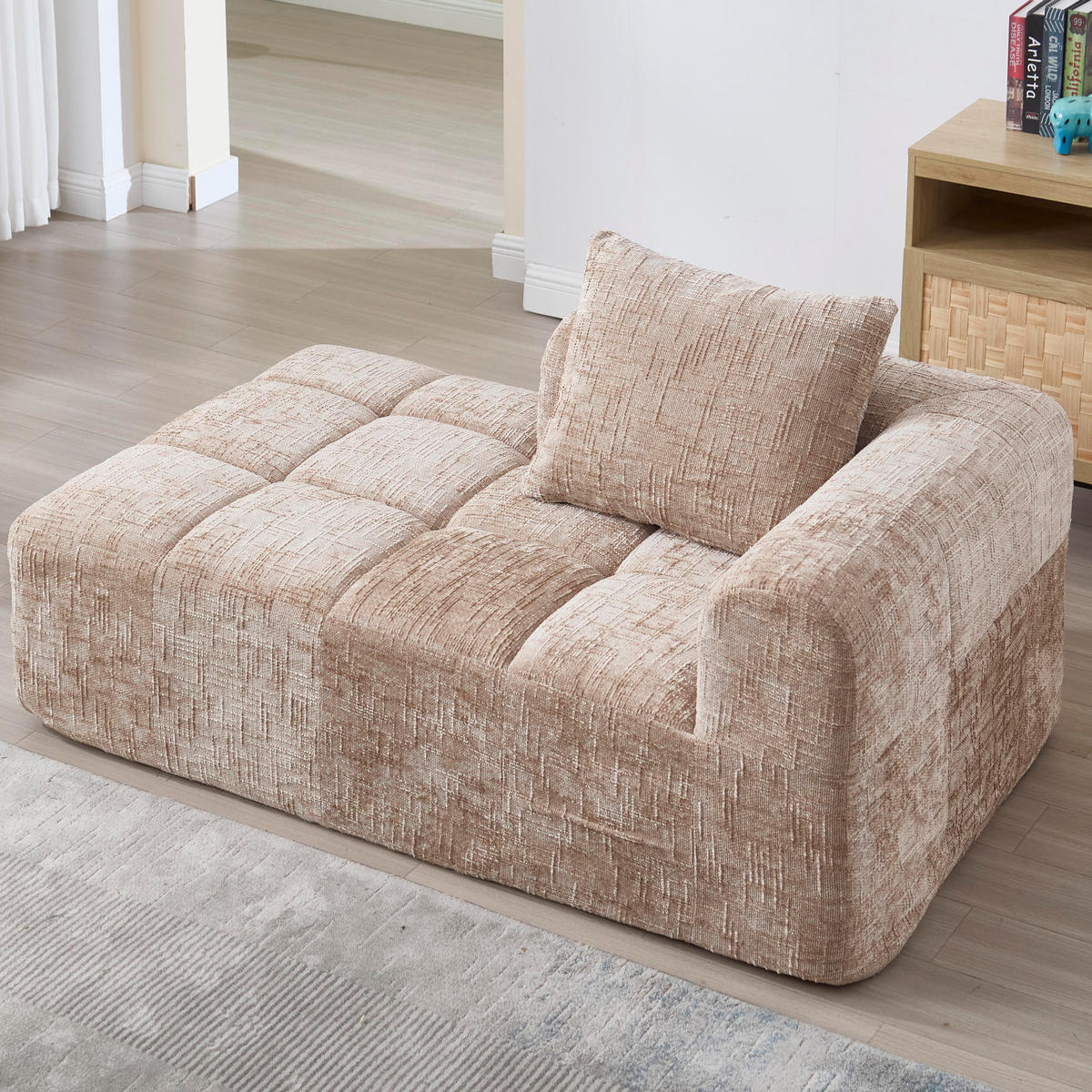 CHAISELONGUE Sofa Chenille mit Seitentaschen und Kissen 158/90/60 cm Sandfarben - Sandfarben, Textil (60/158/90cm) - Redom
