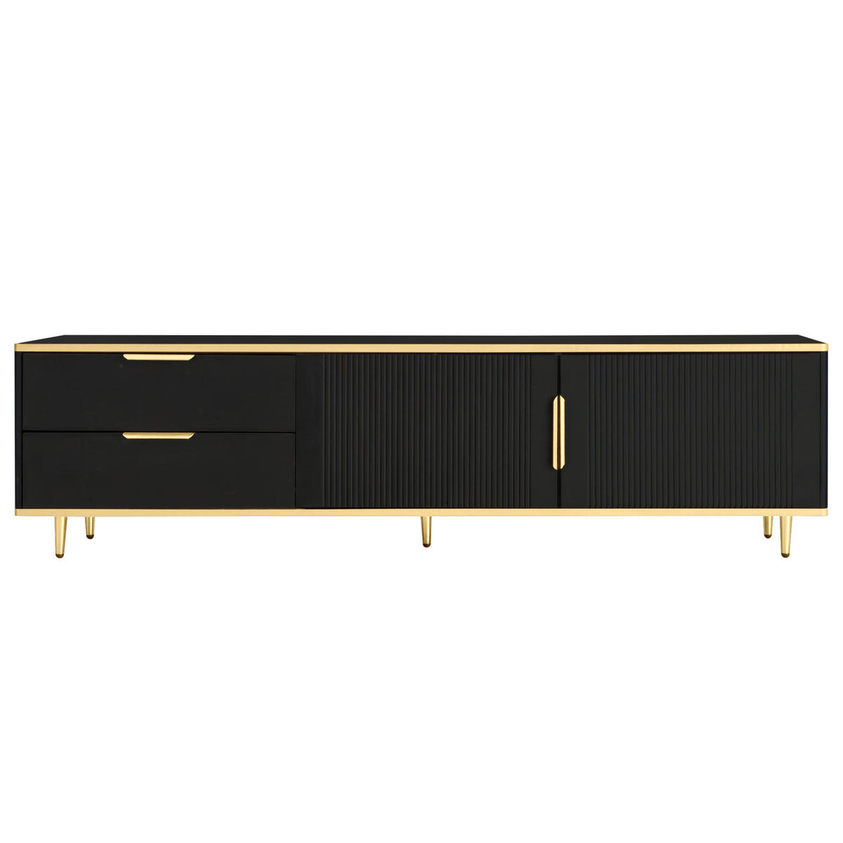 LOWBOARD 170/45/37 cm aus MDF und Holzwerkstoff mit geschnitzten Fronten Schwarz/Gold - Schwarz, Holzwerkstoff (175/45/40cm) - Modenvie