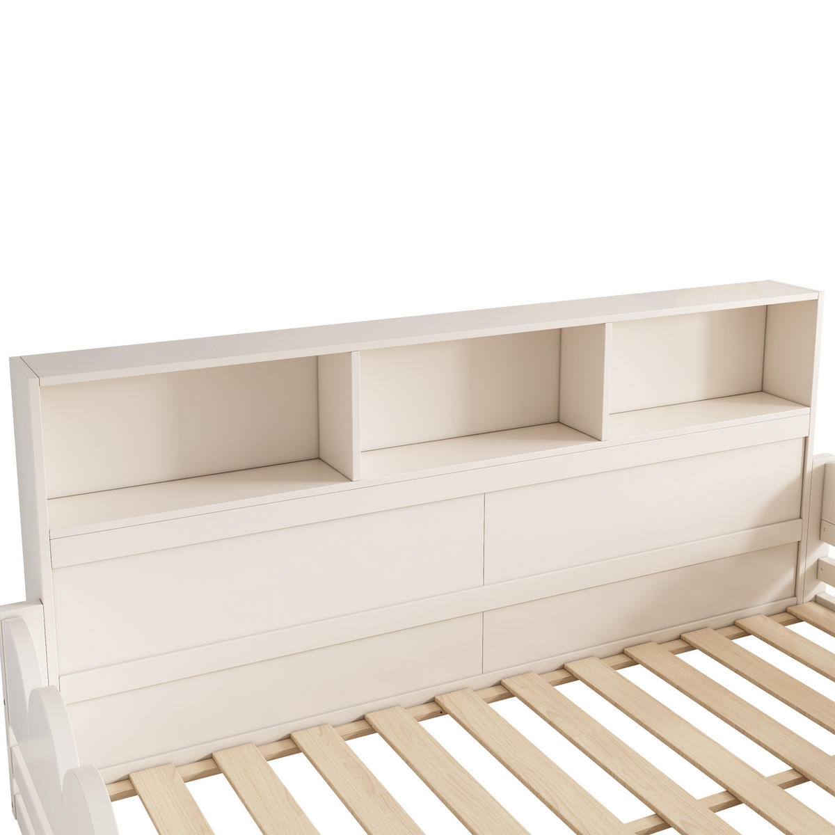 KINDERBETT 140/190 cm in Weiß mit Regal, Tür und Rausfallschutz aus Holz - Weiß, Holz/Holzwerkstoff (140/190cm) - CHICFURN
