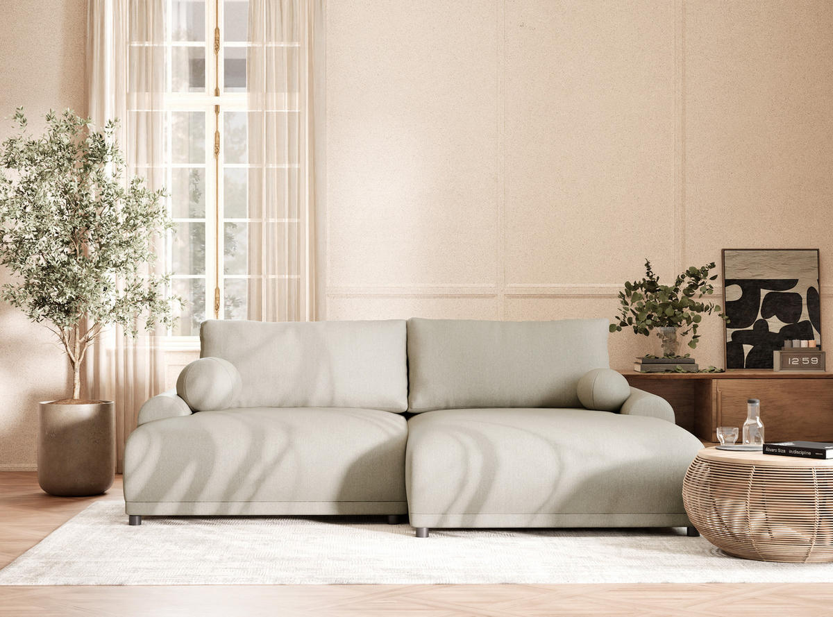 ECKSOFA MIT SCHLAFFUNKTION Tallin Beige Webstoff - Beige/Schwarz, Holz/Holzwerkstoff (240/145cm) - Maison de Reve