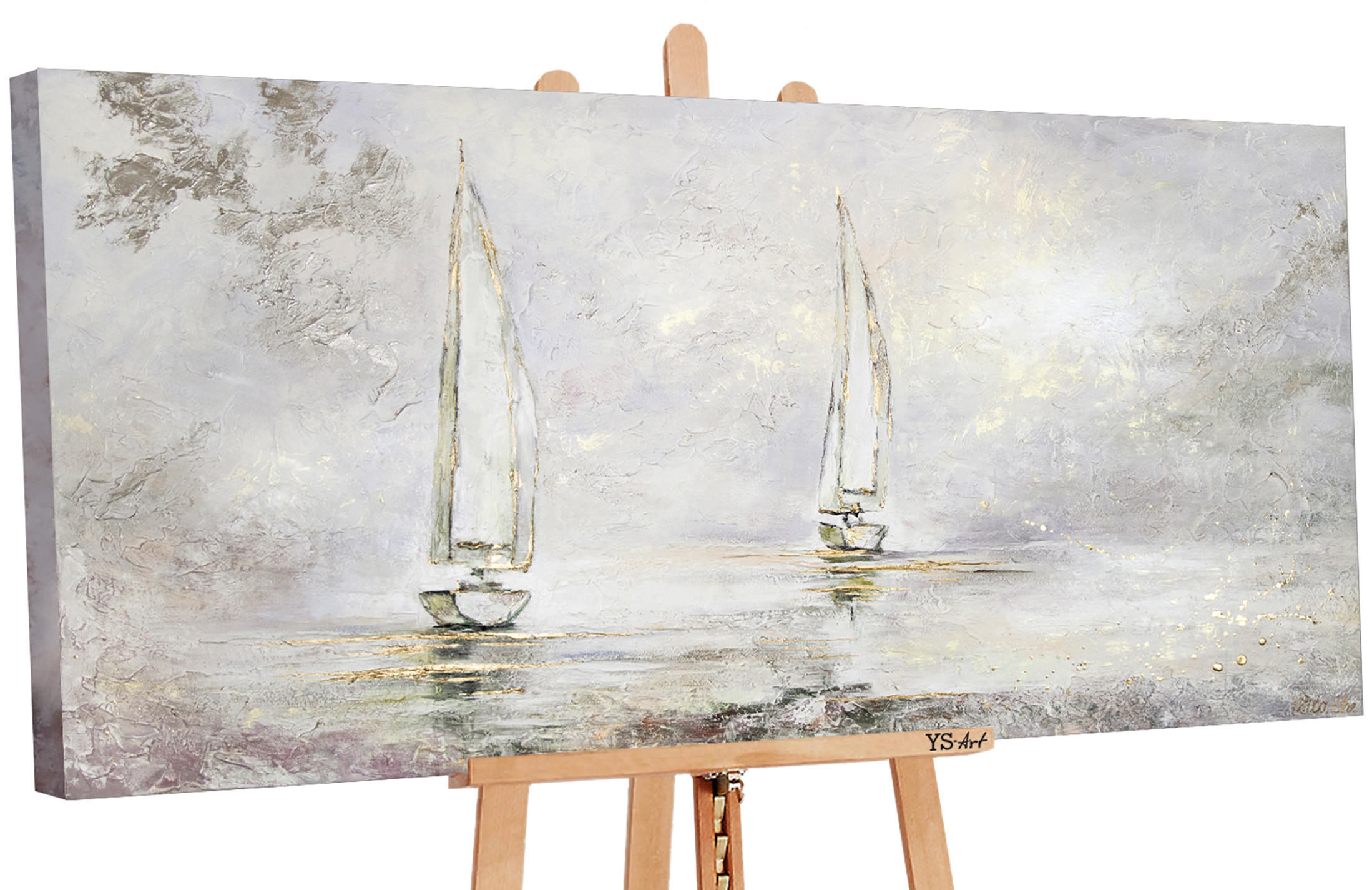 GEMÄLDE Morgendämmerung auf Keilrahmen 100x50 cm - Ecru, Holz (100/50cm) - YS-art gallery