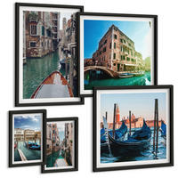 BILDER SET 5er Set - 50x50 cm & 20x30 cm & 40x60 cm Schwarzer Rahmen - Küchenutensilienmuster Blätter - Schwarz, Kunststoff (40/60cm) - TULUP