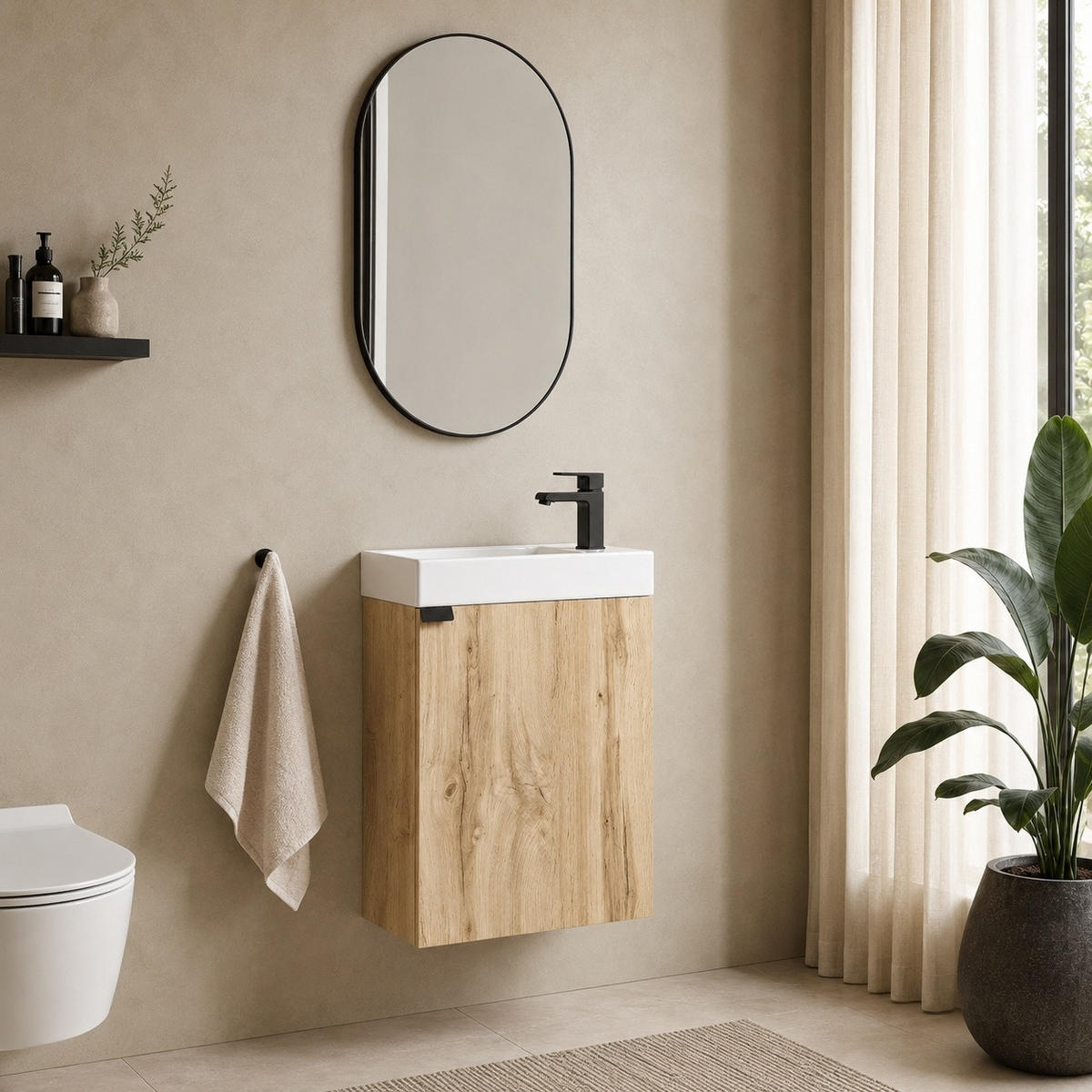 GÄSTE-WC-MÖBELSET Keno 2 Teile Eiche – 50 x 23 x 60cm - Eichefarben, Holz (50/60/23cm) - Badplaats