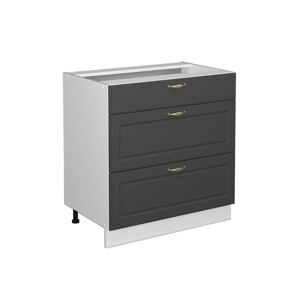 KÜCHENUNTERSCHRANK Fame-Line Anthrazit-Gold 80 cm mit 3 Schubladen ohne AP - Anthrazit/Weiß, Holzwerkstoff (80/82/51.6cm) - Vicco