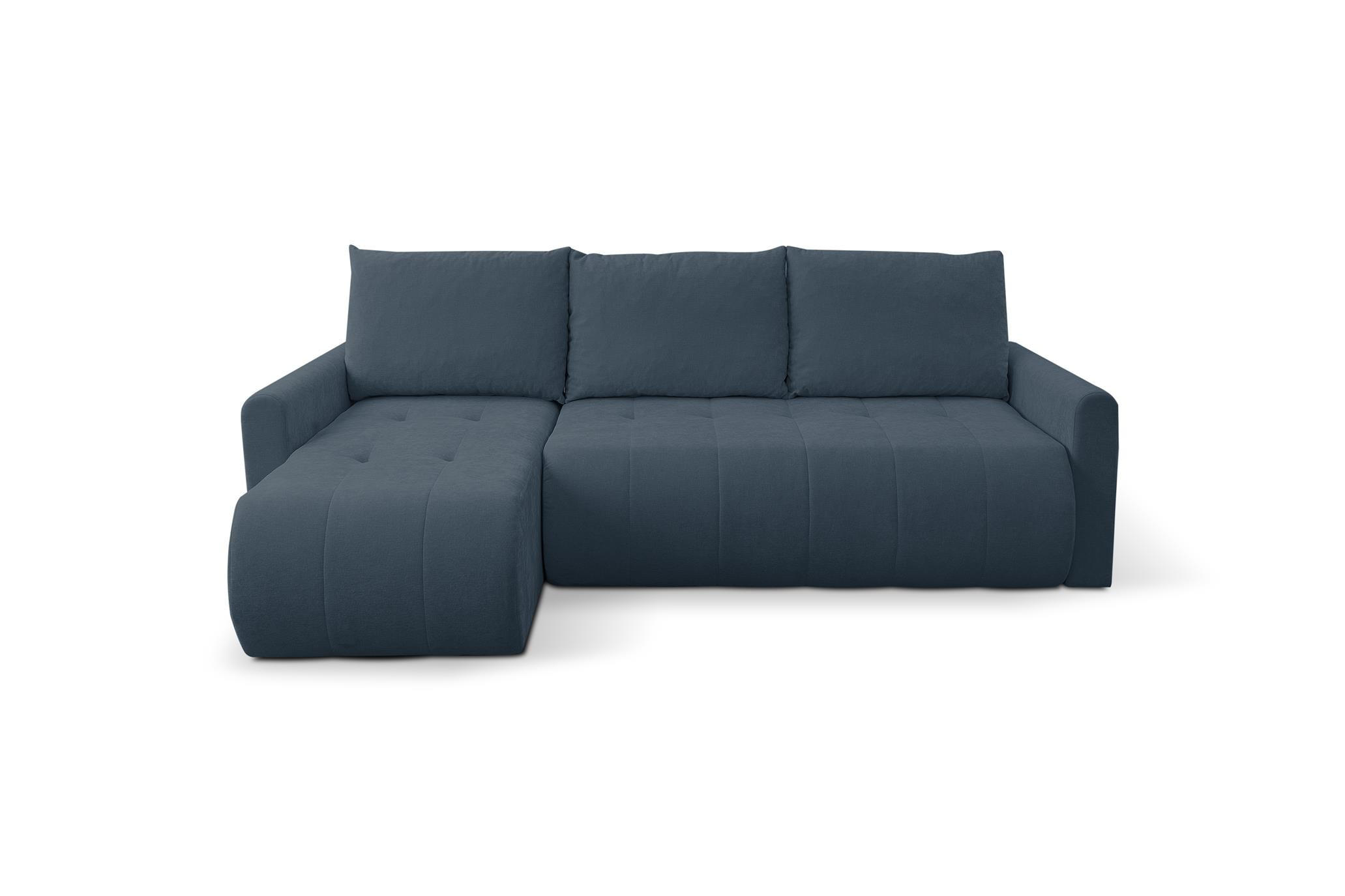 ECKSOFA Sprento Dunkelblau, in Chenille-Stoff, mit Schlaffunktion und Bettzeugfach - Blau, Holzwerkstoff/Textil (230/149cm) - Bettso