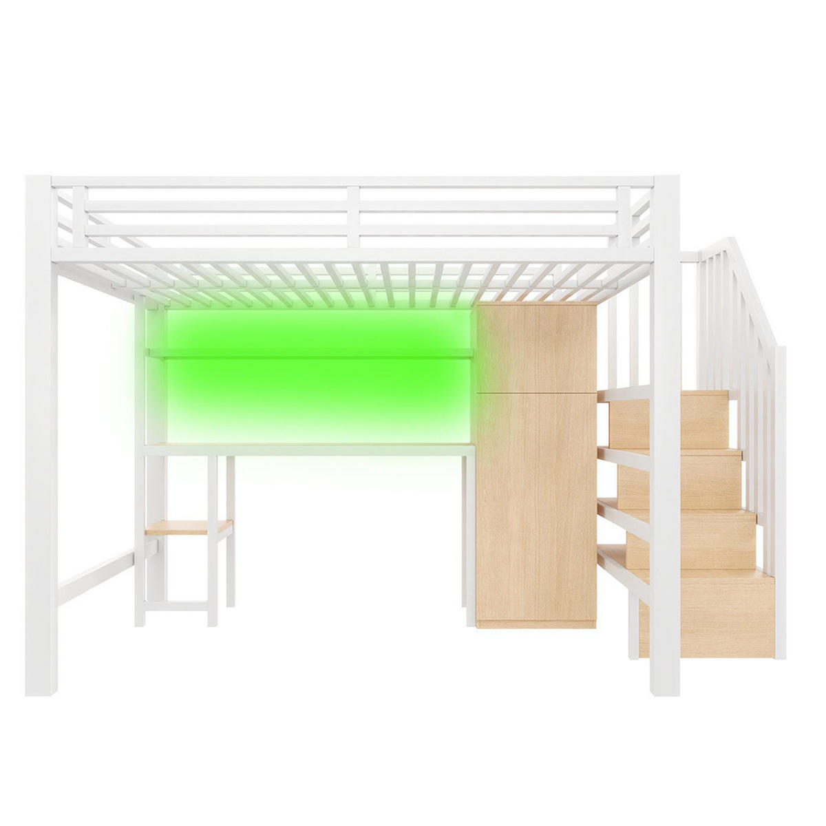 HOCHBETT 140x200 cm mit Schreibtisch/Regal, Weiß - Weiß, Metall (140/200cm) - KOMHTOM