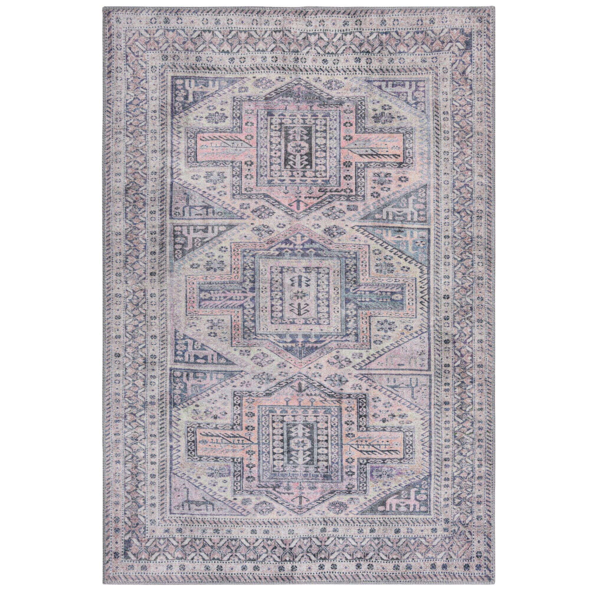 TEPPICH waschbar Vintage Geometrisch, Orientalisch, Küche schmutzabweisend Grau-Rosa Rechteckig 190x290 - Grau, Textil (190/290cm) - KADIMA DESIGN