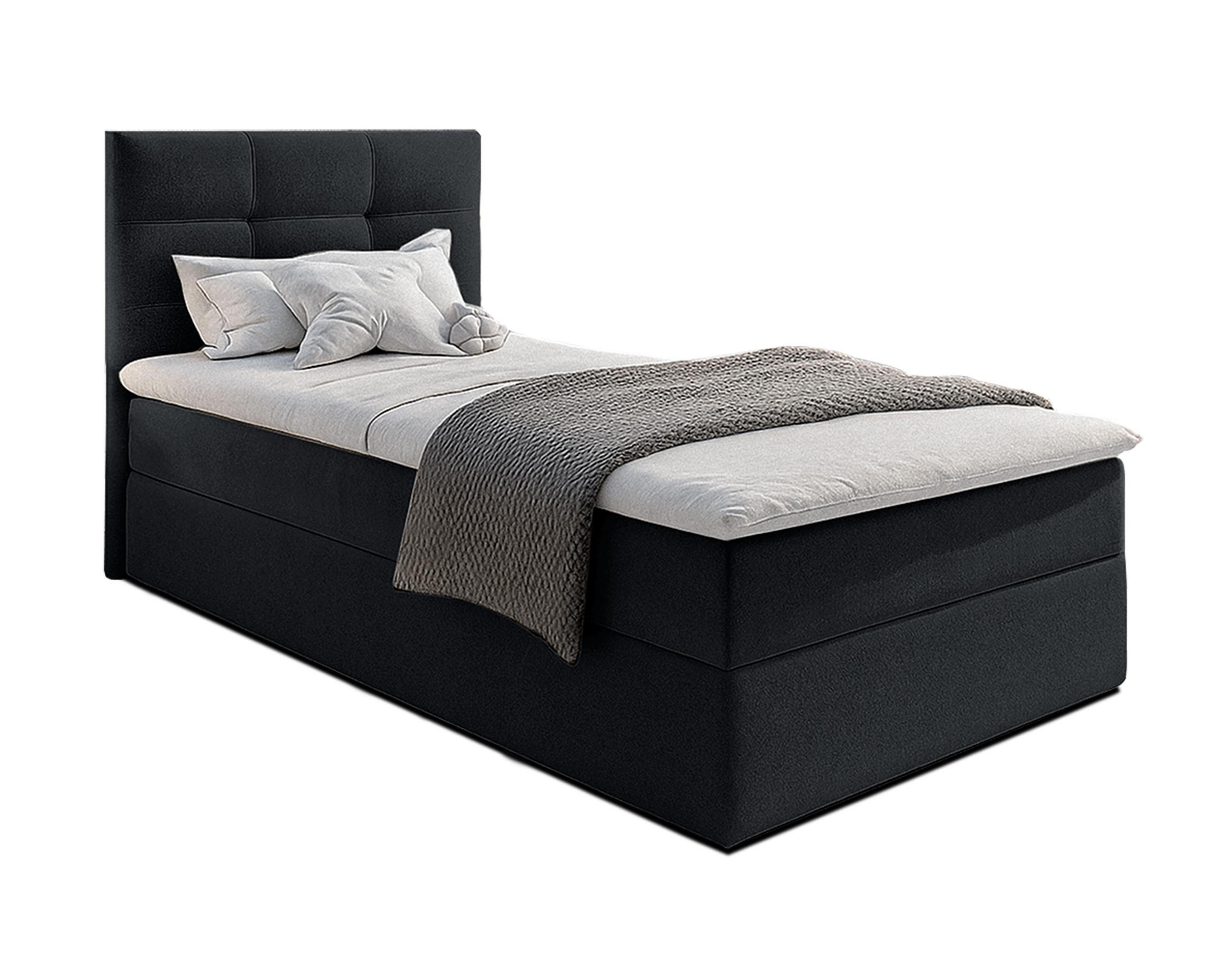 BOXBETT GECETENI 90x200 cm mit Bettkasten und Matratze - Schwarz - Schwarz, Holz/Holzwerkstoff (90/200cm) - AX Living