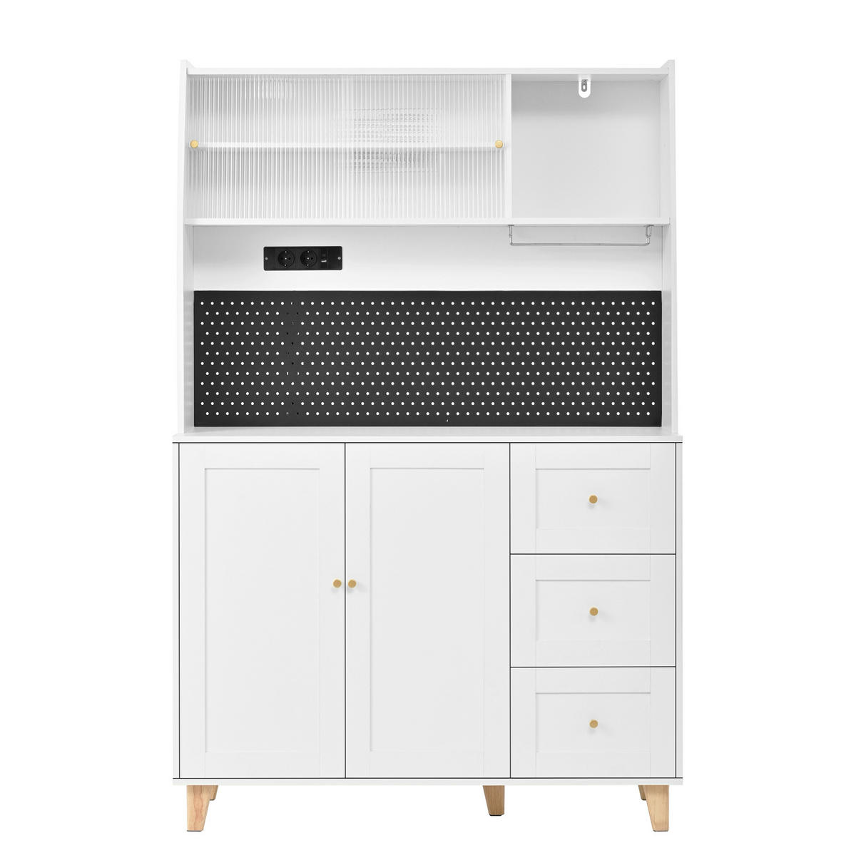 VISOKI element, 120/40/184 cm, MDF bijeli, s ladicama i utičnicama USB/USB-C - bijela, drvni materijal (120/184/40cm) - BEAOK