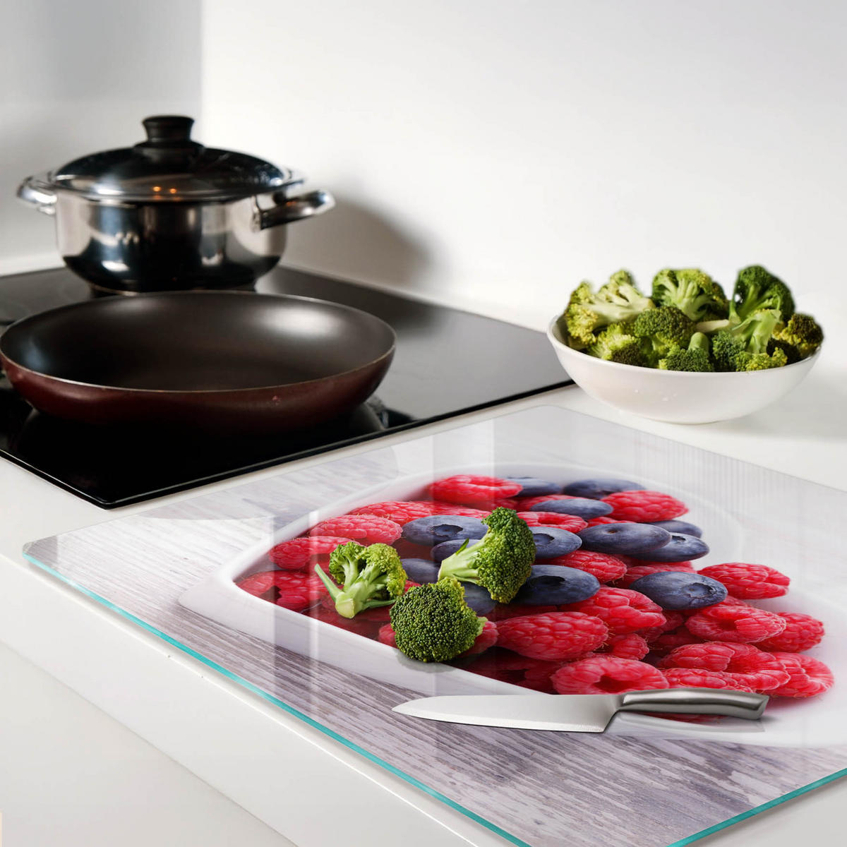 GLASPLATTE 60x52 cm Himbeeren Blaubeeren - Rot, Glas (60/0.4/52cm) - TULUP