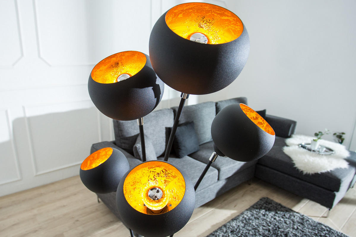 STEHLEUCHTE MAGMA Metall Schwarz 170 cm - Goldfarben/Schwarz, Metall (60/60/170cm) - riess-ambiente