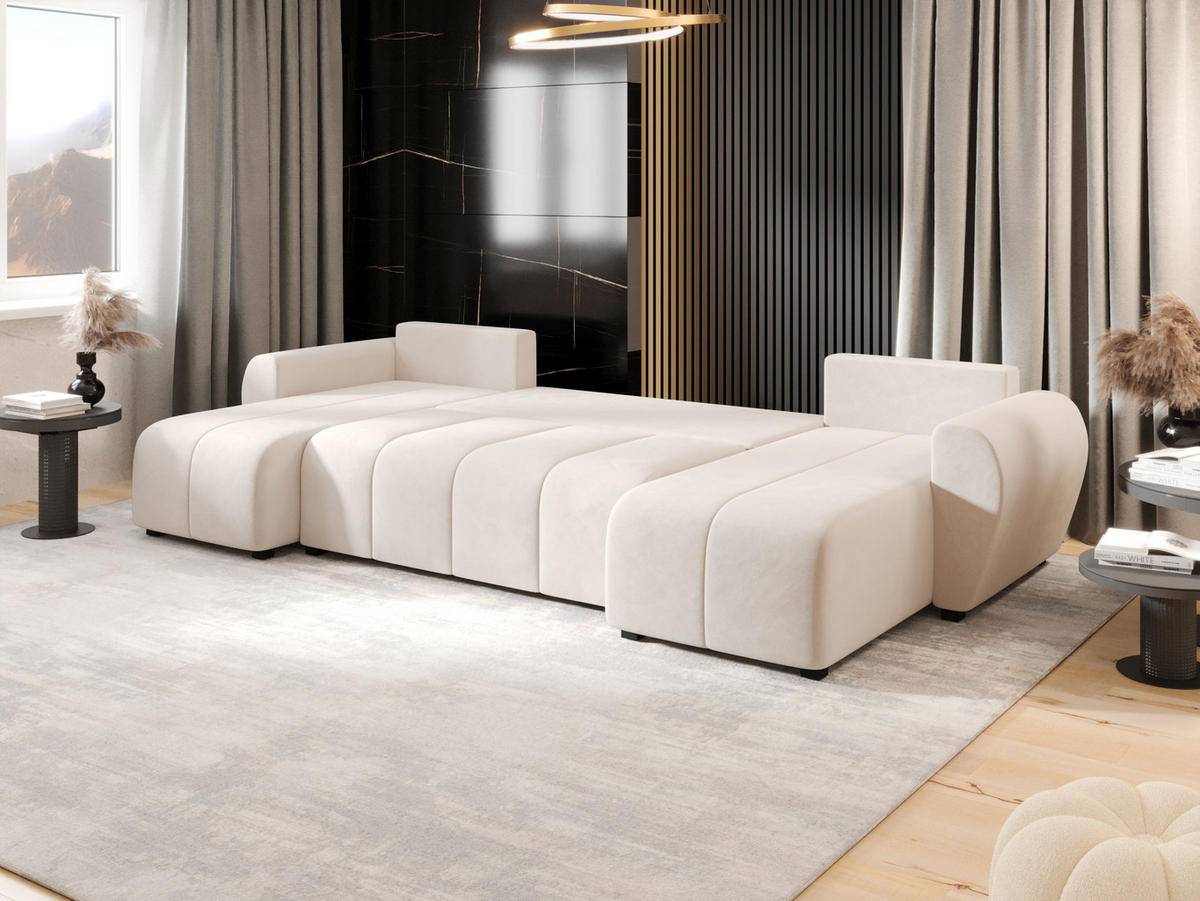 WOHNLANDSCHAFT MOLISA U Itaka 16 mit Schlaffunktion - Beige, Textil (303/82/208cm) - Bedante