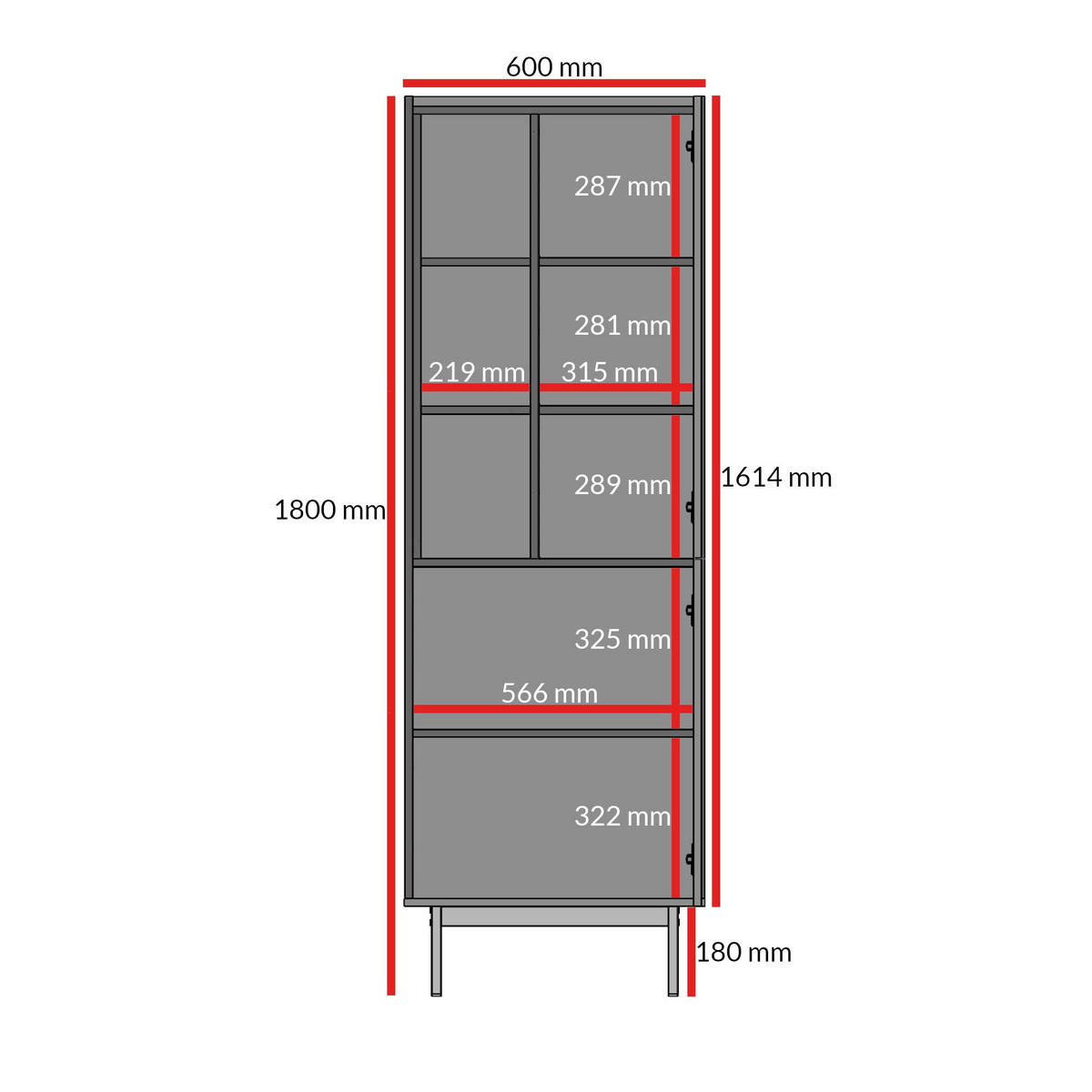 REGAL Noel 60 Kaschmir/Schwarz (Rechts) - Kaschmir/Schwarz, Holzwerkstoff/Metall (60/180/42cm) - mzm24