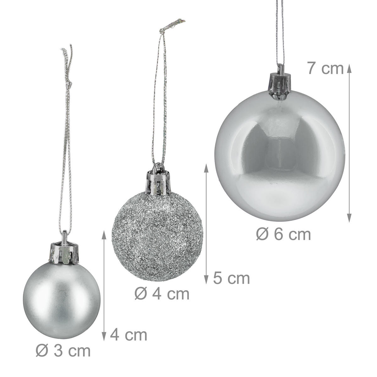 76XWEIHNACHTSKUGELN - Silberfarben, Kunststoff (6/7/6cm) - Relaxdays