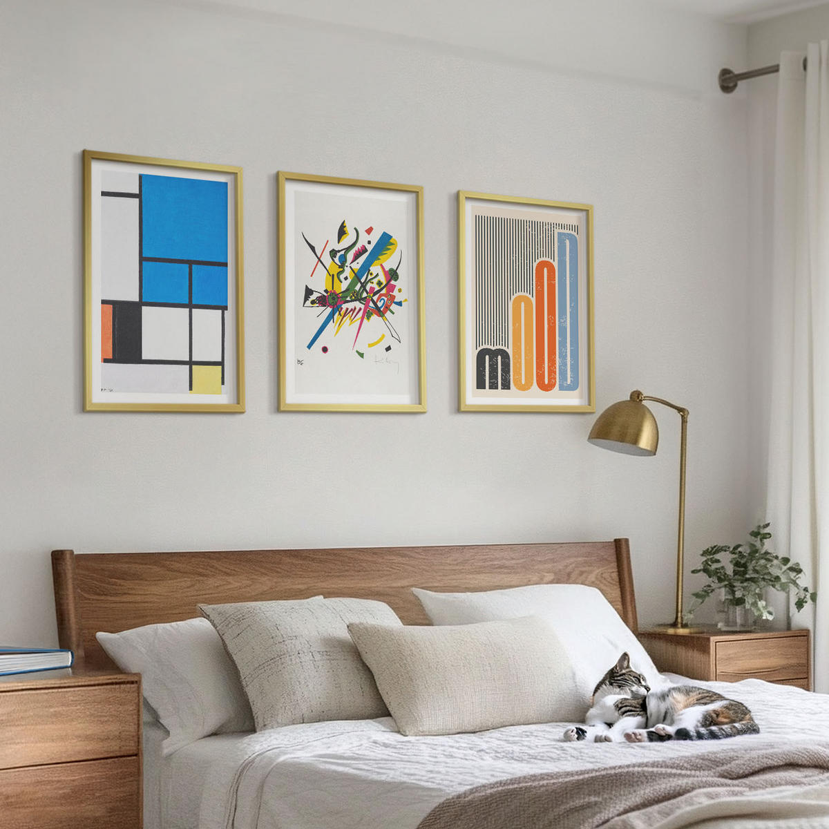 BILDER SET 3er Set - 40x60 cm Goldrahmen - Abstrakte moderne Geometrie - Goldfarben, Kunststoff (40/60cm) - TULUP