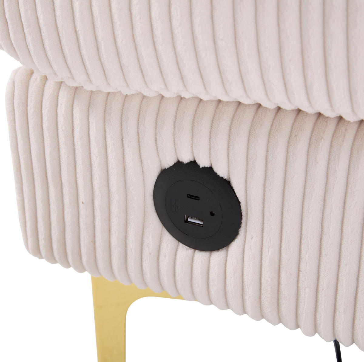 WOHNLANDSCHAFT aus Samt 265x135x88 cm Beige mit LED-Beleuchtung, USB-Anschluss und ergonomischem Komfort - Beige, Textil (265/88/135cm) - Modfu