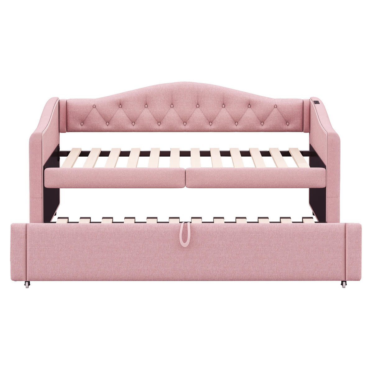 ČALÚNENÁ posteľ z ľanovej látky 90x200 cm ružová s USB portom a lamelovým roštom - pink, textil (90/200cm) - Modfu