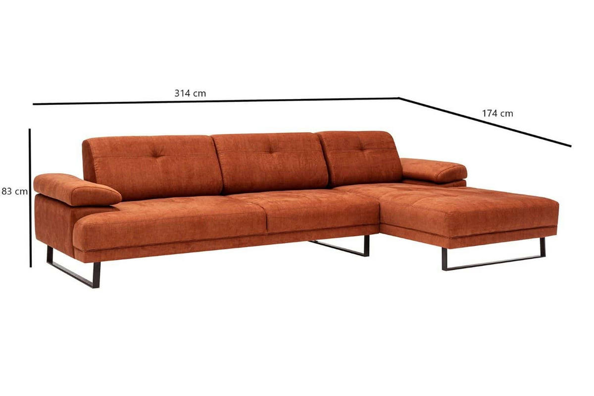 ECKSOFA mit verstellbarer Rückenlehne - Anthrazit/Schwarz, Textil/Metall (174/314cm) - myHomelando