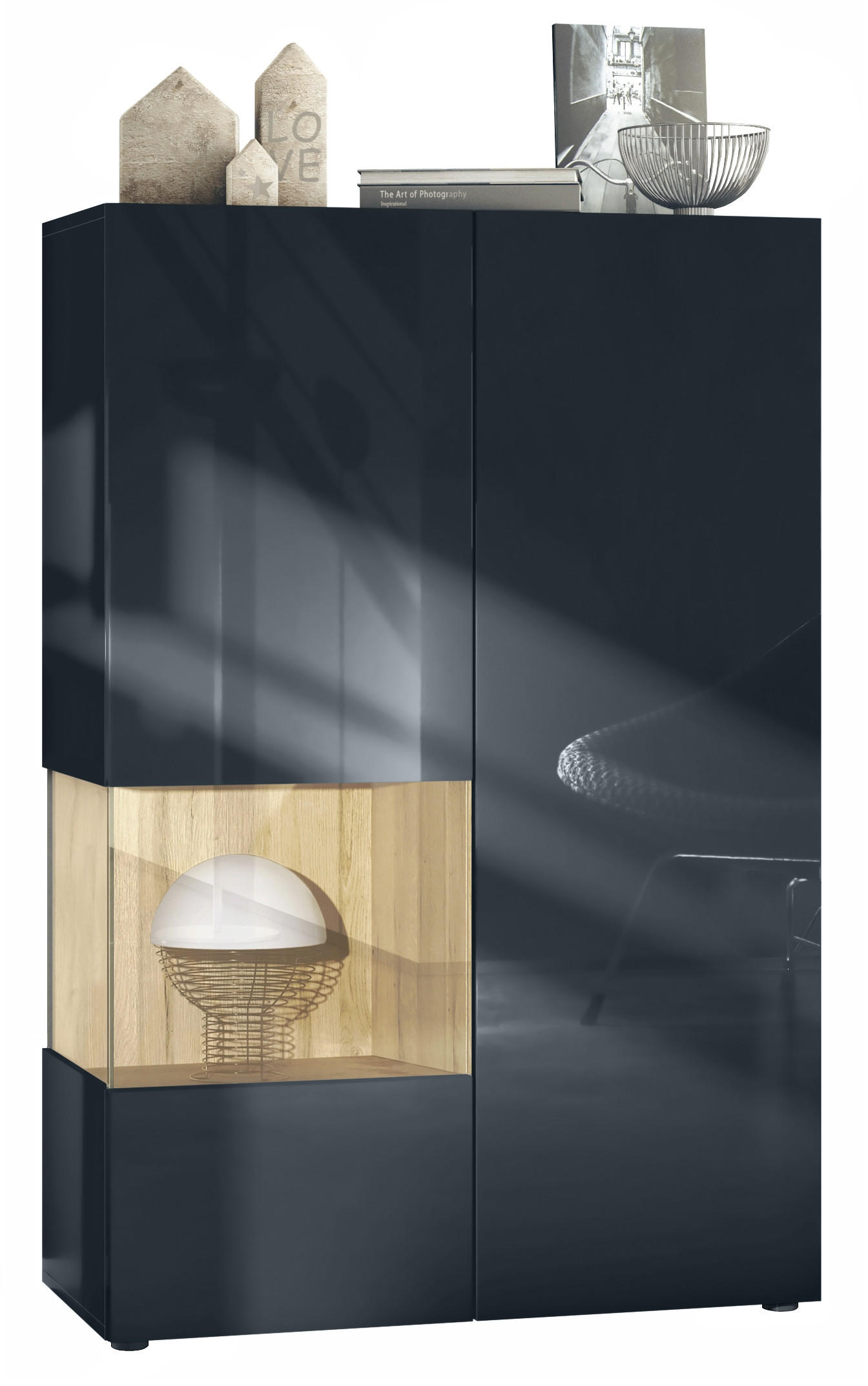 VITRINE Morena Einsatz in Eiche Natur - Eichefarben, Holzwerkstoff (91.5/136.5/37cm) - Vladon