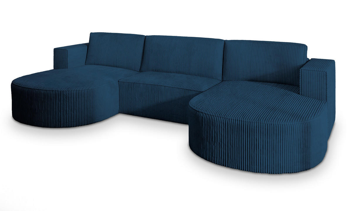 ROHOVÁ SEDAČKA VEZZO modrá - šedá/modrá, dřevo/textil (347/174cm) - MASSENO