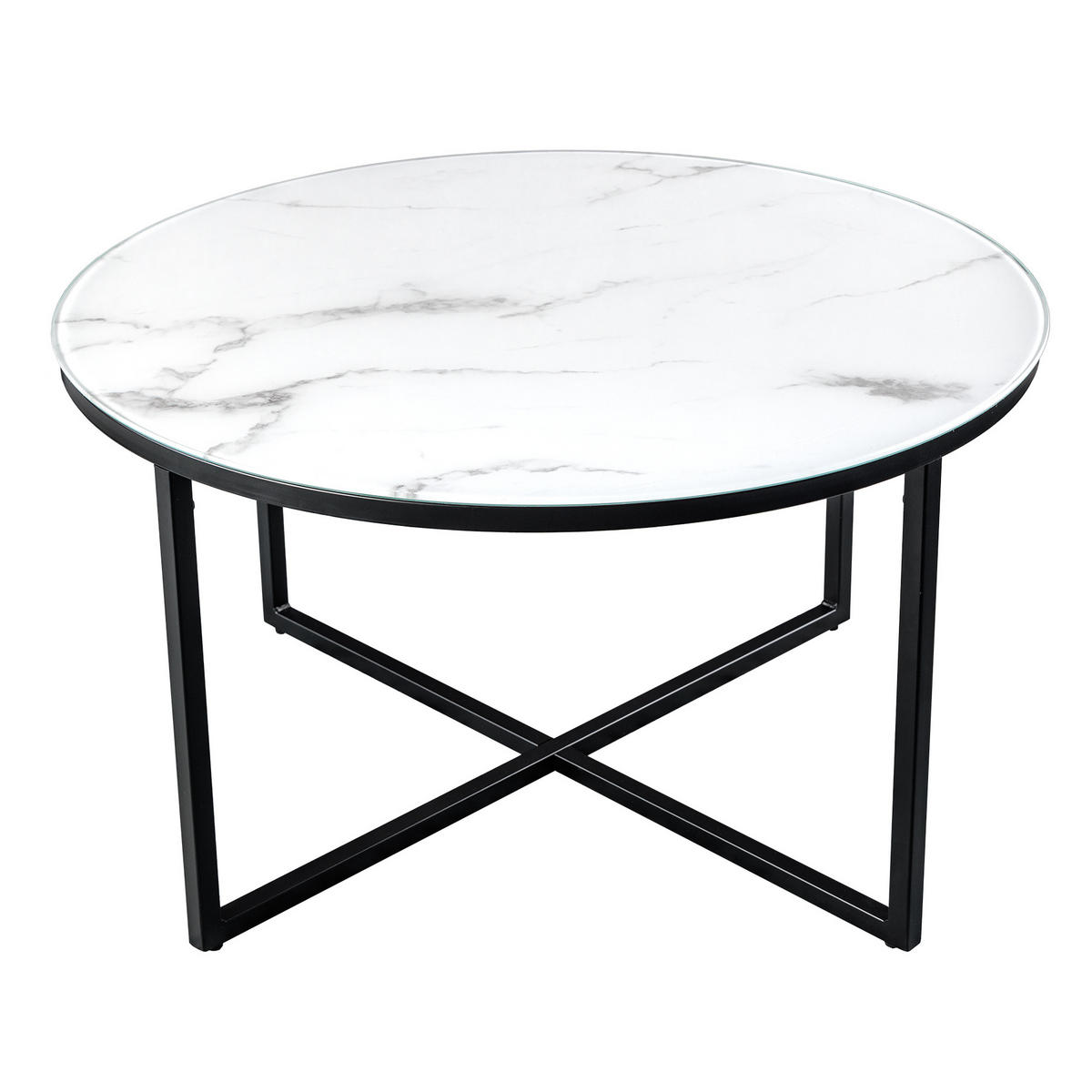 COUCHTISCH BOUTIQUE Marmor rund Weiß 80cm - Schwarz/Weiß, Glas/Metall (80/80/45cm) - riess-ambiente