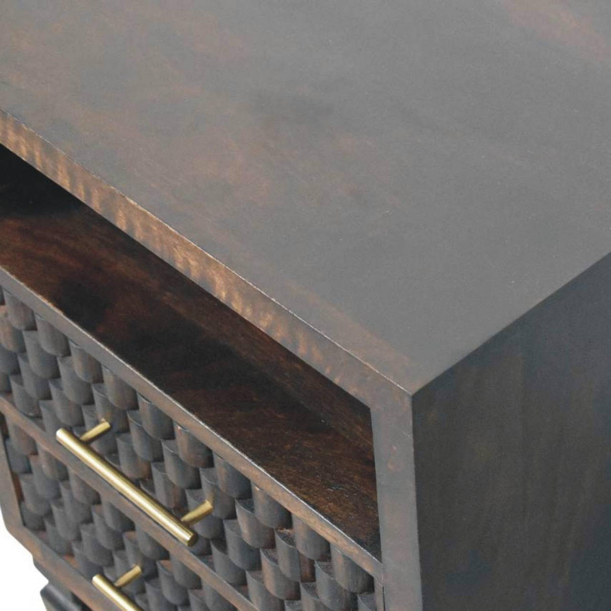 NACHTTISCH Rich-Velvet-Mocha-Finish, 2 Schubladen, 1 offenes Regal, Dunkelbraun - Dunkelbraun, Holz/Metall (35/60/45cm) - Artisan Furniture